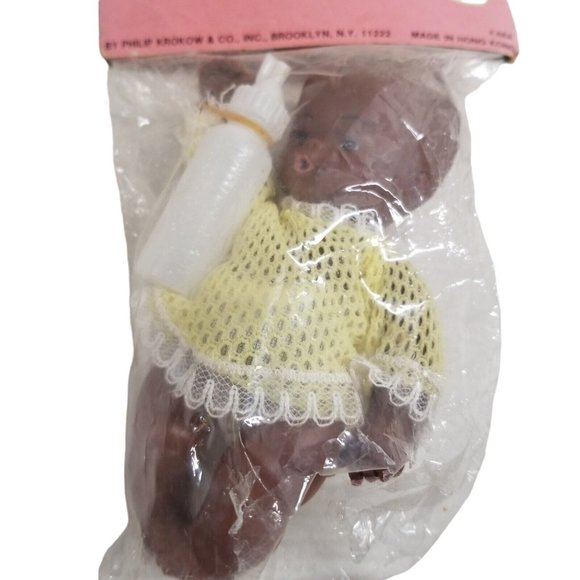 Vintage Doll Lovables in Packaging Hong Kong Vinyl African American with Bottle - Picture 10 of 12